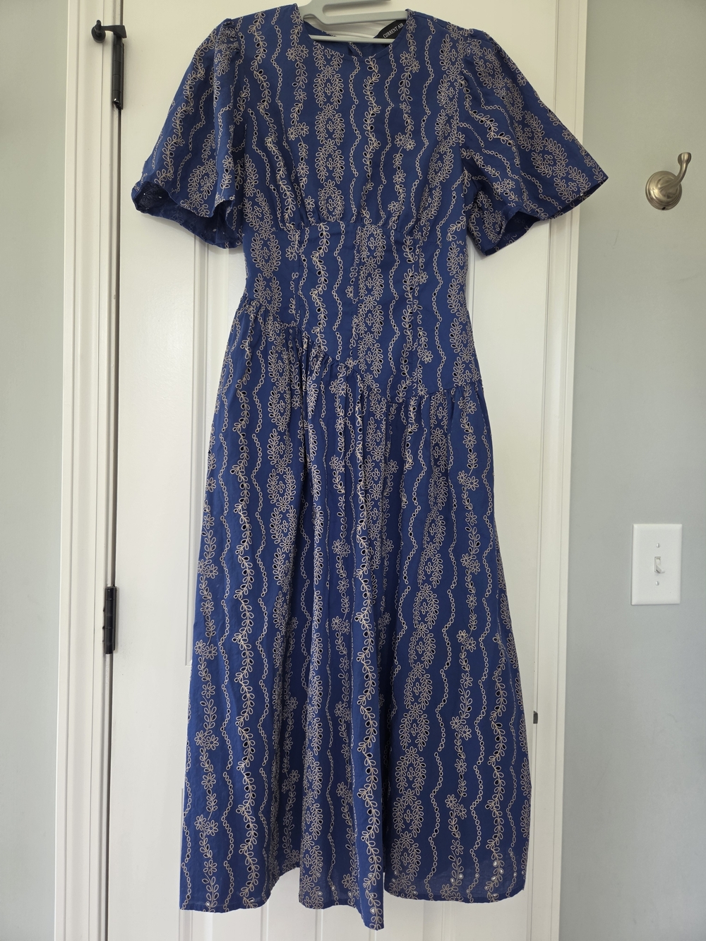 Current Air Navy Blue Midi Dress with Cream Wave Print